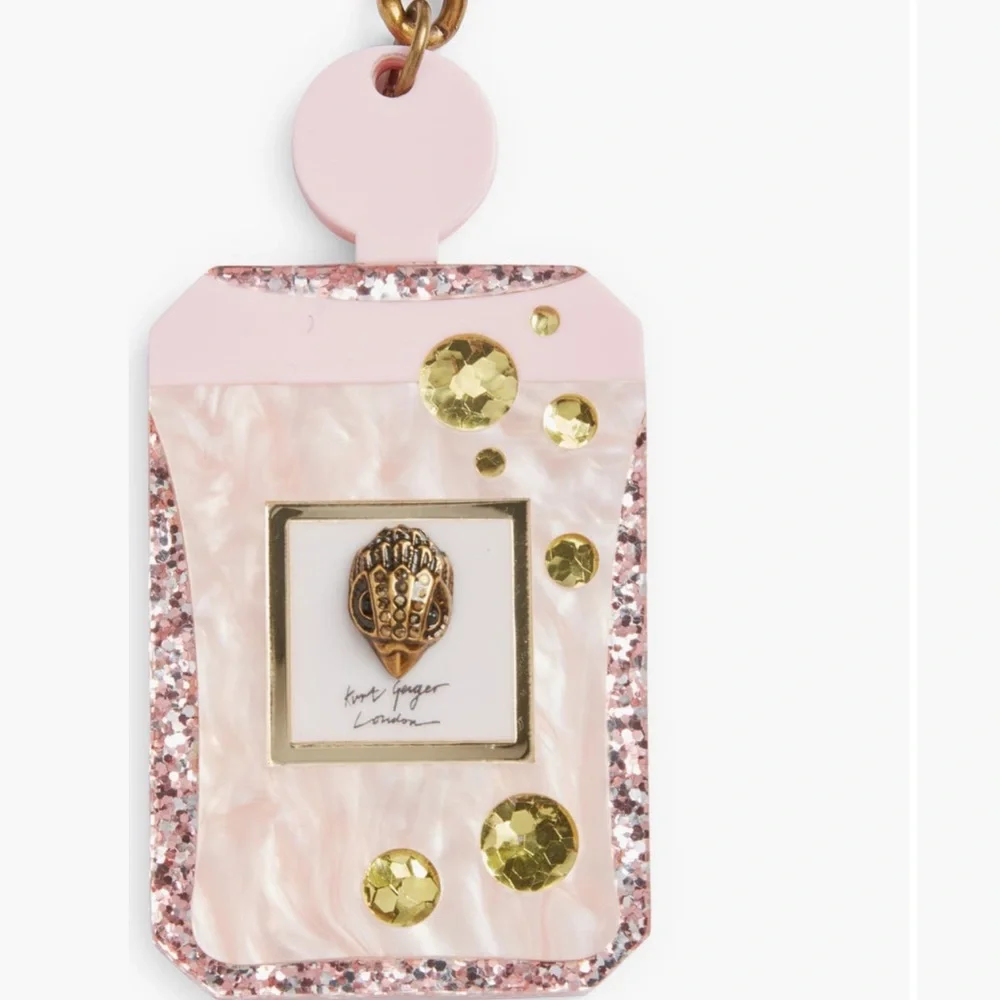 Kurt Geiger Pink and Gold glitter handbag charm accessory Key Holder Key fab